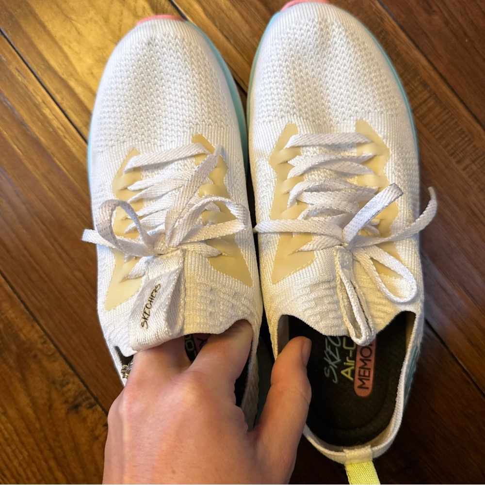 Skechers Air-Cooled Sneakers Shoes‎ White Pink Mint SN 13325 Women Size 8 - Picture 6 of 7